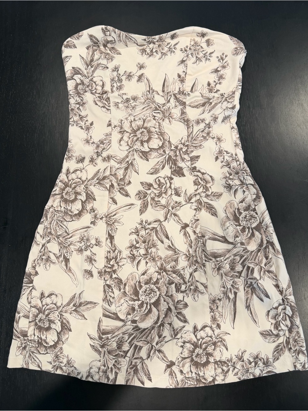 Altar'd State Strapless Floral A-Line Mini Dress in Ivory & Taupe Sketch